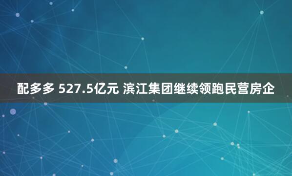 配多多 527.5亿元 滨江集团继续领跑民营房企